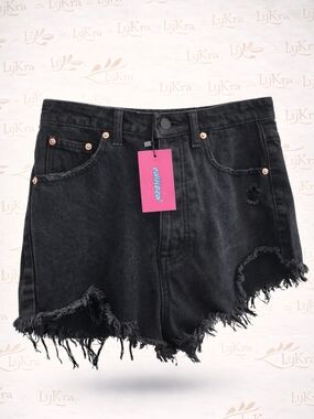 Edikted Black Distressed Denim Shorts Frayed Hem Trendy